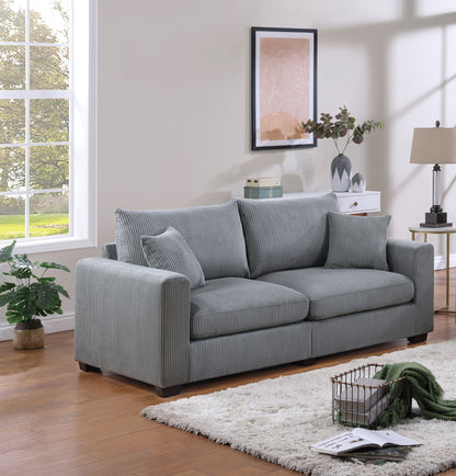 Classic Living Room 2pc Sofa Set Fog Corduroy Sofa And Loveseat w Pillows Square Arms Plush Couch