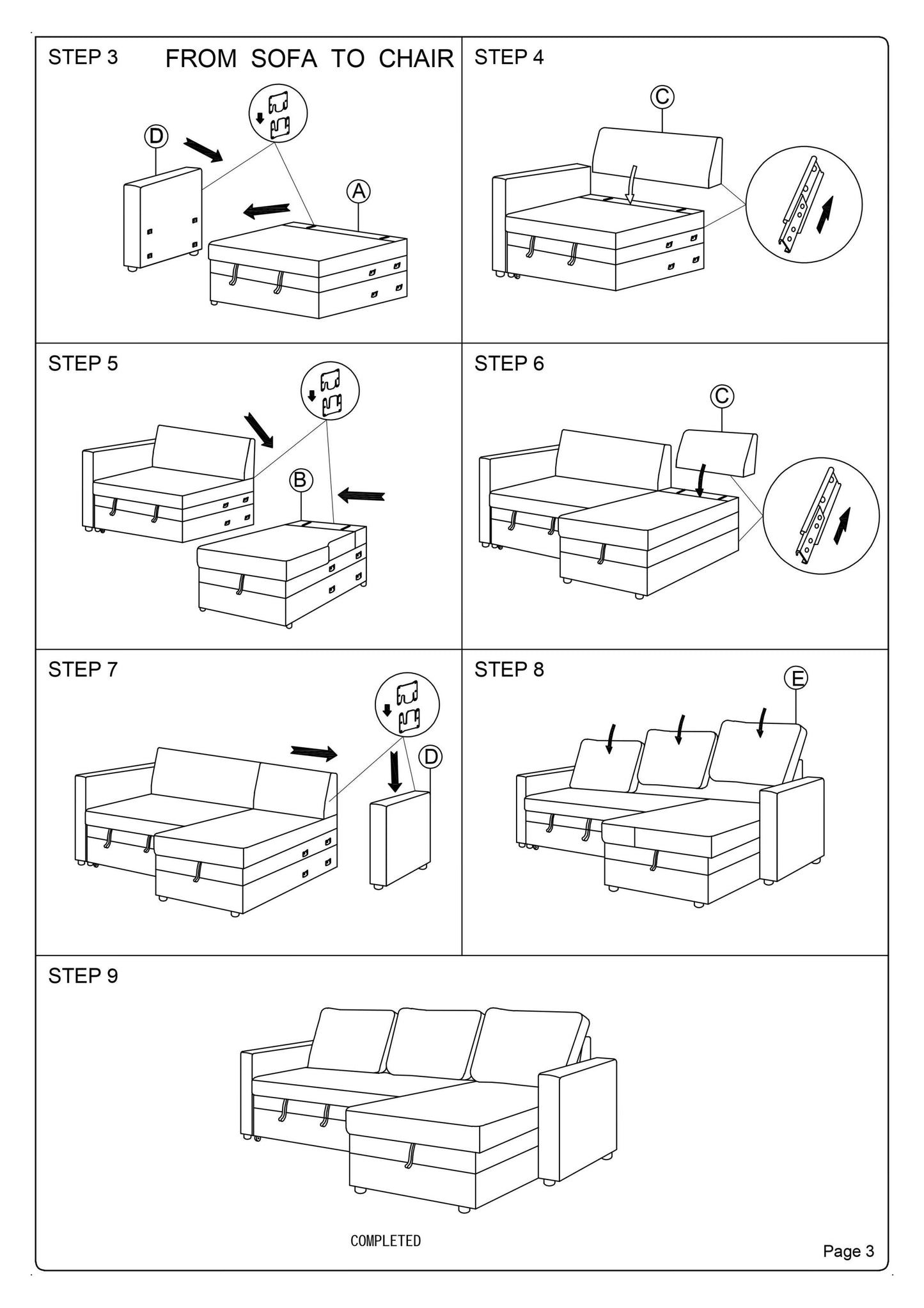 Living Room Furniture Convertible Sectional Blue Grey Color Polyfiber Reversible Chaise Storage Sofa Pull Out bed Couch