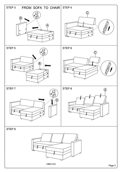 Living Room Furniture Convertible Sectional Blue Grey Color Polyfiber Reversible Chaise Storage Sofa Pull Out bed Couch