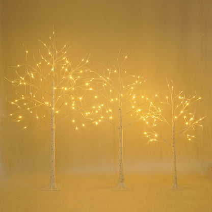 Set of Lighted Birch Tree, 4FT 48 LED/5FT 72 LED/6FT 96 LED Artificial Tree with Warm White Lights, Christmas Tree for Decoration Inside and Outside