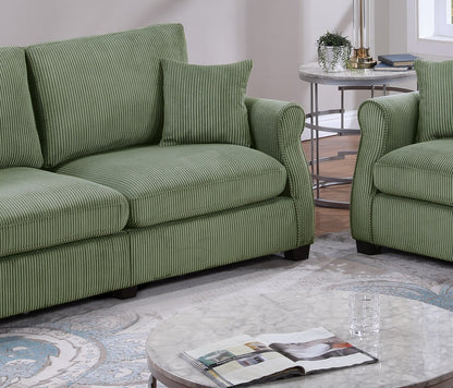 Classic Living Room 2pc Sofa Set Sage Color Corduroy Sofa Loveseat w Pillows Square Arms Plush Couch