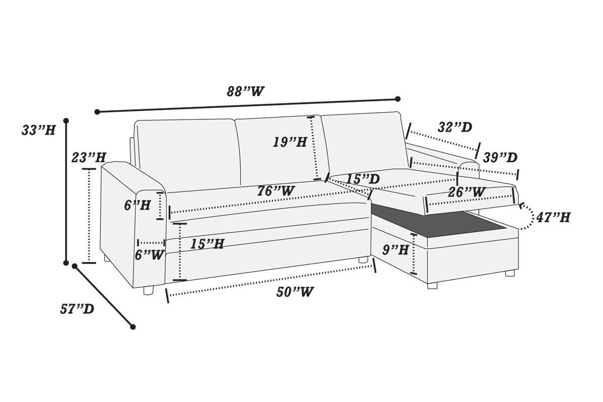 Living Room Furniture Convertible Sectional Blue Grey Color Polyfiber Reversible Chaise Storage Sofa Pull Out bed Couch