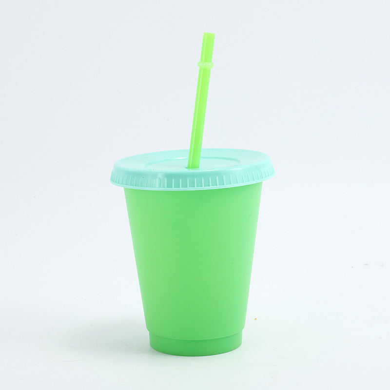 500ml Factory direct sales temperature sensitive cold color changing cup large capacity PP plastic straw cup fashionable water cup wholesale