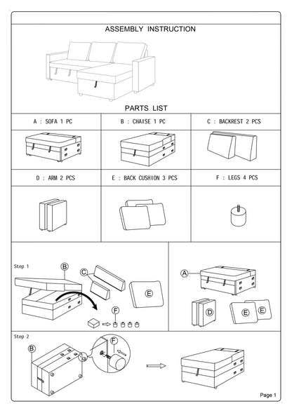 Living Room Furniture Convertible Sectional Blue Grey Color Polyfiber Reversible Chaise Storage Sofa Pull Out bed Couch