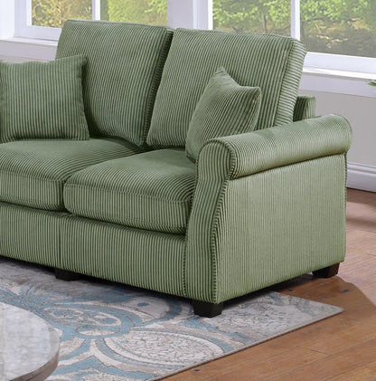 Classic Living Room 2pc Sofa Set Sage Color Corduroy Sofa Loveseat w Pillows Square Arms Plush Couch