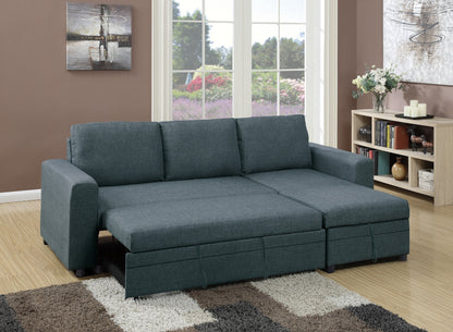 Living Room Furniture Convertible Sectional Blue Grey Color Polyfiber Reversible Chaise Storage Sofa Pull Out bed Couch