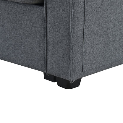 114.2" Upholstered Sofa with Console, 2 Cupholders and 2 USB Ports Wired or Wirelessly Charged, Modern Linen Fabric Couches with 4 Pillows for Living Room, Apartment (4-Seat)