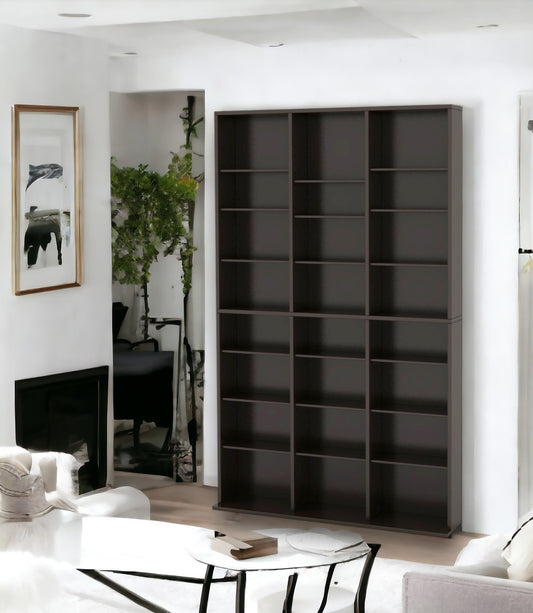 Media Shelving Unit, 6 Fixed Shelves, 30 Adjustable Shelves, Wide Base for Stability in Espresso Brown