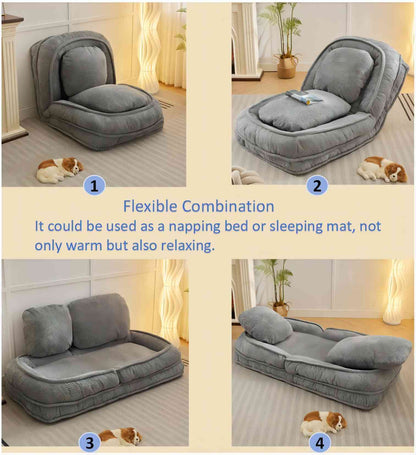 Human Dog Bed ,Lazy Sofa Couch ,5 Adjustable Position,sit,sleep,fold,suit to put in bedroom, living room ,Space Saving Design,Gray