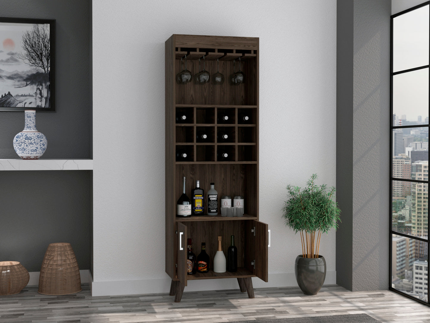 Dark Walnut 1-Drawer 2-Shelf Bar Cabinet