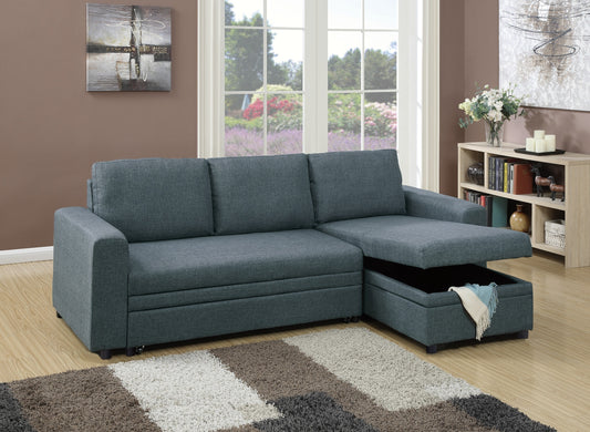 Living Room Furniture Convertible Sectional Blue Grey Color Polyfiber Reversible Chaise Storage Sofa Pull Out bed Couch