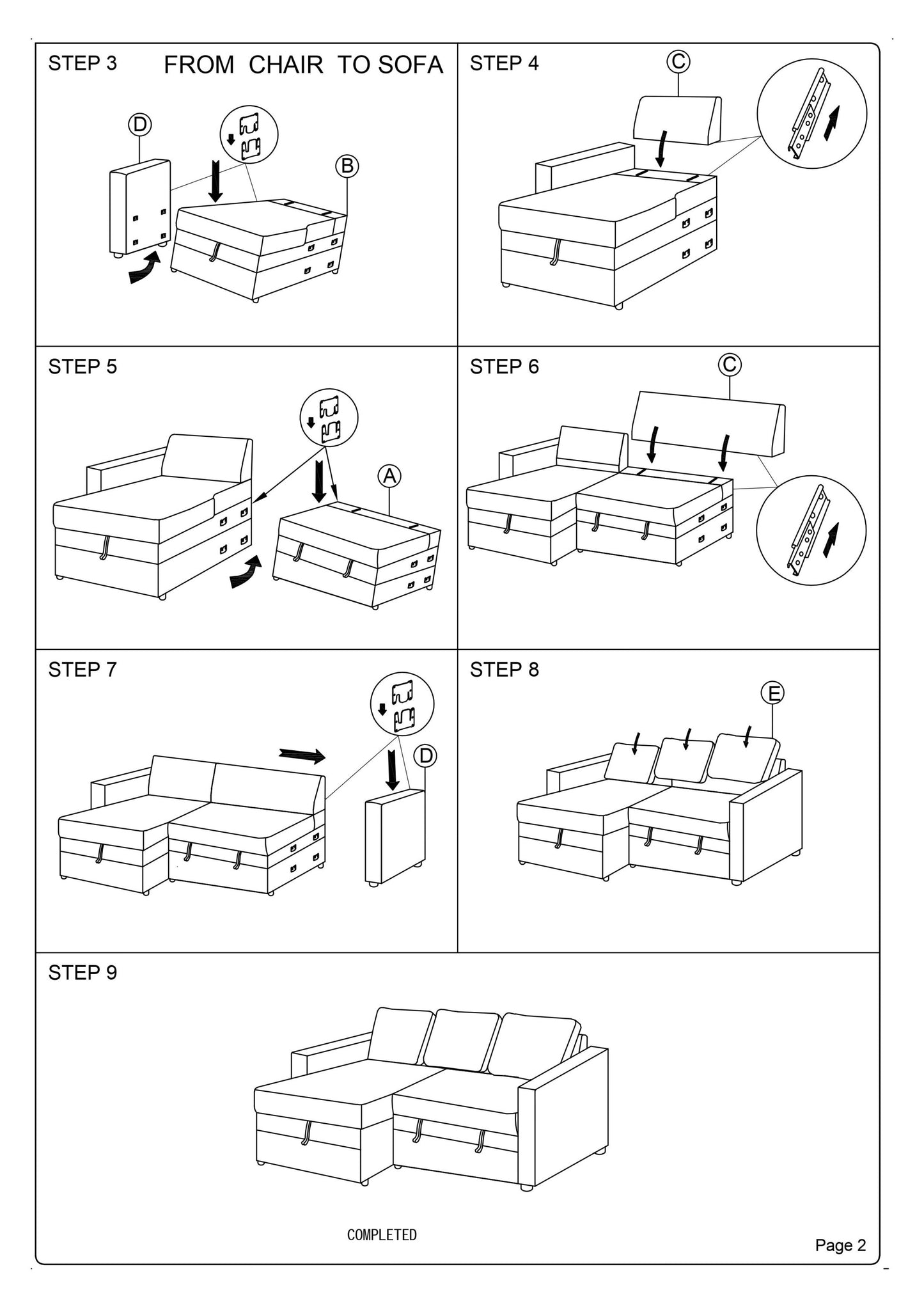 Living Room Furniture Convertible Sectional Blue Grey Color Polyfiber Reversible Chaise Storage Sofa Pull Out bed Couch