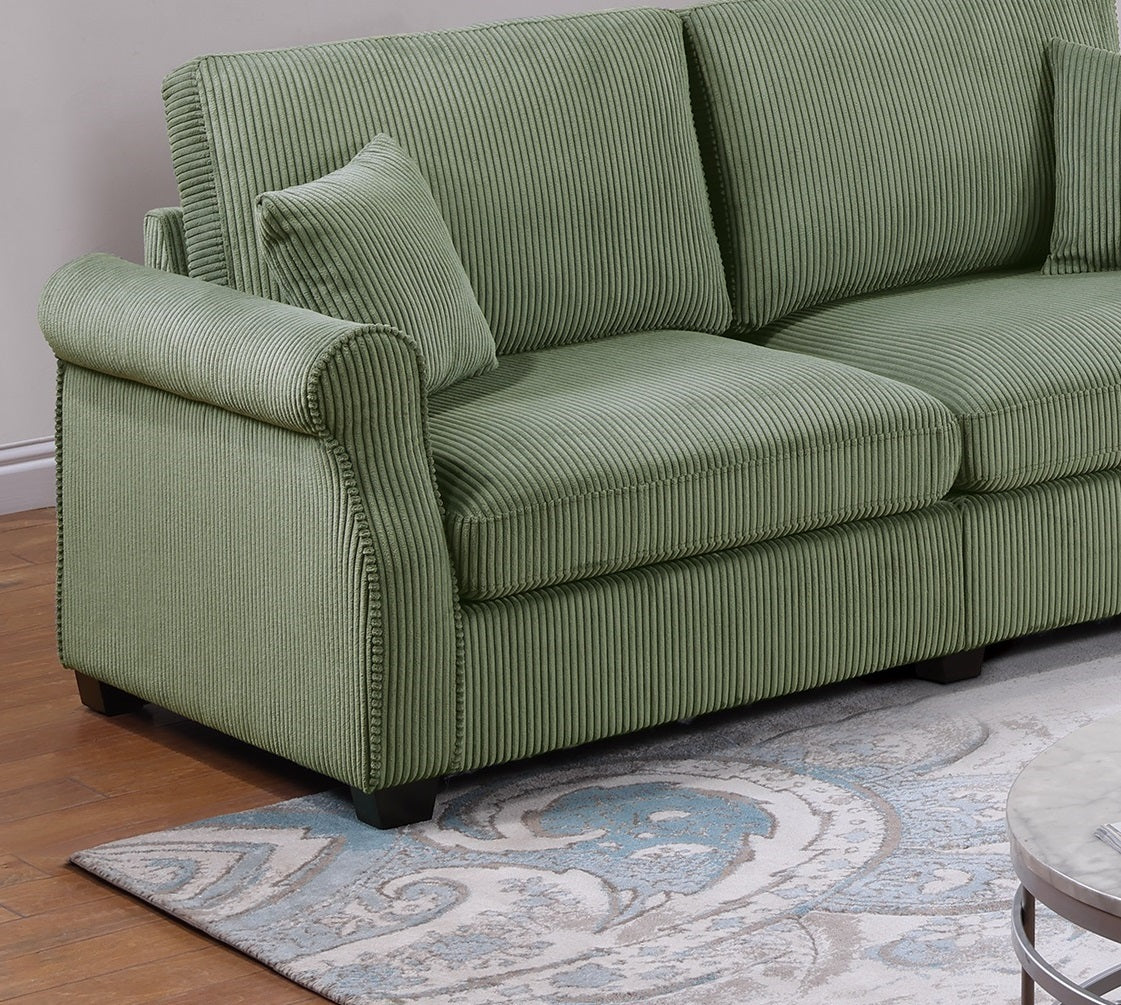 Classic Living Room 2pc Sofa Set Sage Color Corduroy Sofa Loveseat w Pillows Square Arms Plush Couch