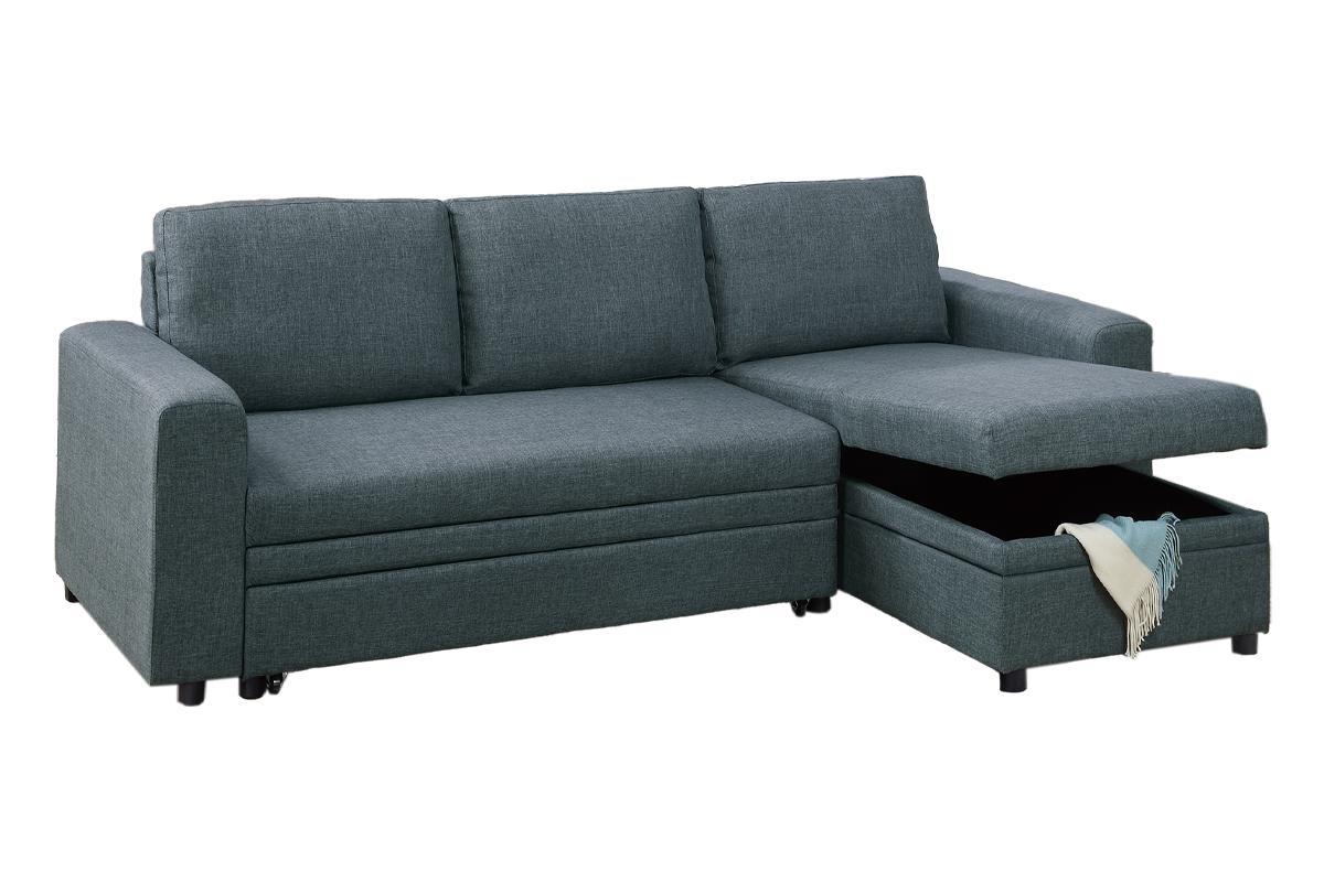 Living Room Furniture Convertible Sectional Blue Grey Color Polyfiber Reversible Chaise Storage Sofa Pull Out bed Couch