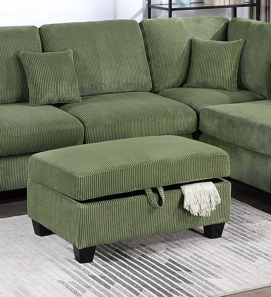 Gorgeous Sage Color 3pc Sectional Set Corduroy Upholstered LAF Sofa RAF Chaise Ottoman L-Sectional Living Room Furniture