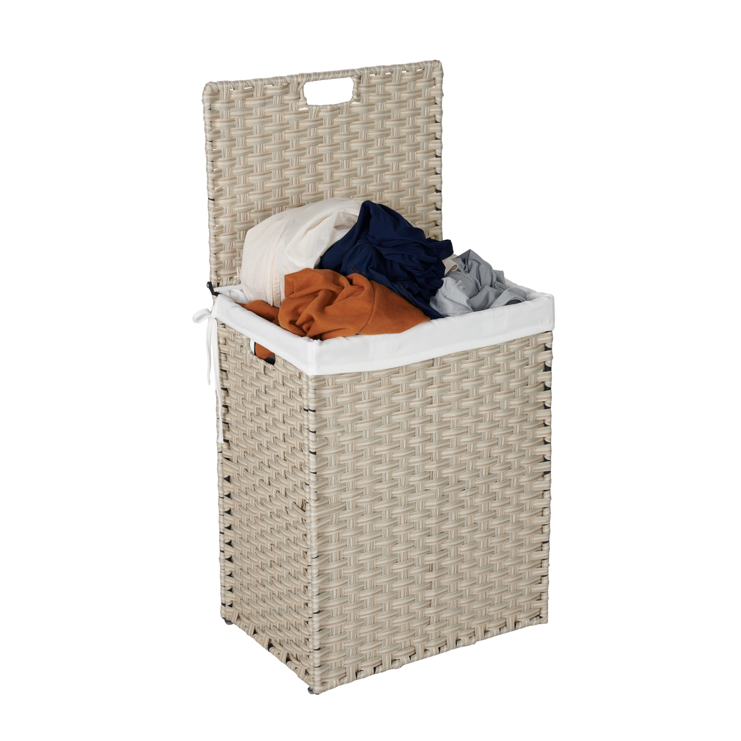 Laundry Hamper With Lid PE Rattan Powder Coating Frame Clothes Hampers with 02 Removable Bags, 100L, Grey Color