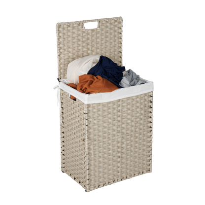 Laundry Hamper With Lid PE Rattan Powder Coating Frame Clothes Hampers with 02 Removable Bags, 100L, Grey Color