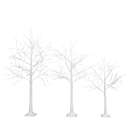 Set of Lighted Birch Tree, 4FT 48 LED/5FT 72 LED/6FT 96 LED Artificial Tree with Warm White Lights, Christmas Tree for Decoration Inside and Outside