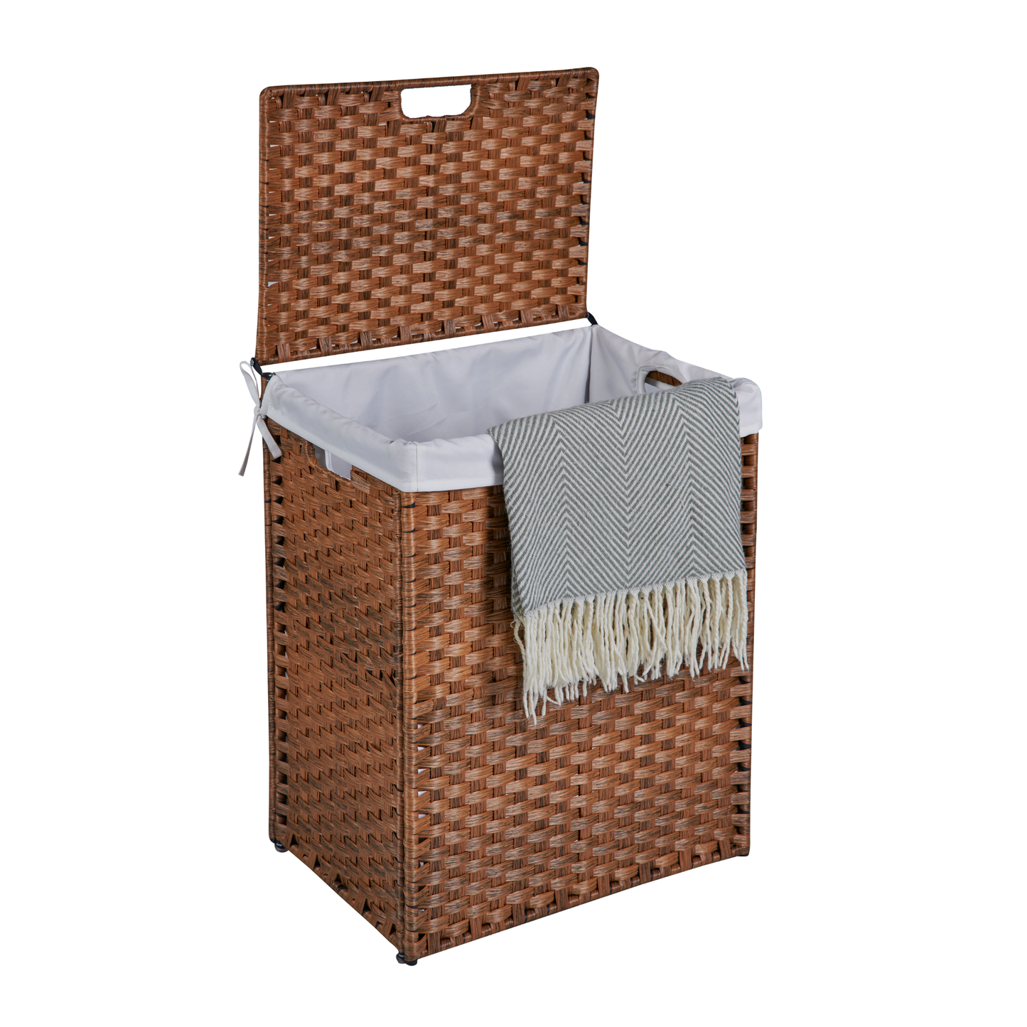 Laundry Hamper With Lid PE Rattan Powder Coating Frame Clothes Hampers with 02 Removable Bags, 100L, Brown Color