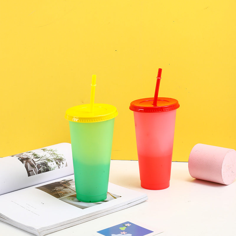 700ml Factory direct sales temperature sensitive cold color changing cup large capacity pp plastic straw cup fashionable water cup wholesale can add logo