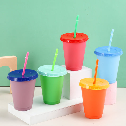 500ml Factory direct sales temperature sensitive cold color changing cup large capacity PP plastic straw cup fashionable water cup wholesale