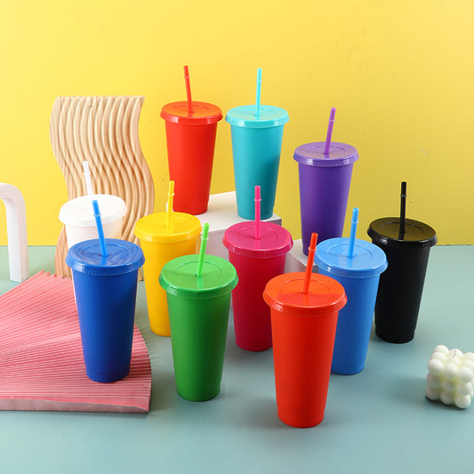 New colorful multi-color straw cup large capacity 700ml frosted texture drinking cup fashionable water cup