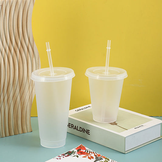 Transparent pp lightweight small plastic straw cup 500ml to 700ml portable plastic water cup juice