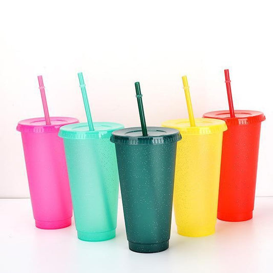 Hot selling Star dad glitter sequin cup large capacity pp plastic straw cup fashionable water cup 16oz - 24oz