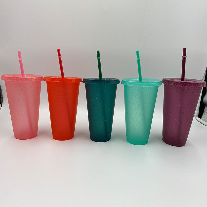 Hot selling Star dad glitter sequin cup large capacity pp plastic straw cup fashionable water cup 16oz - 24oz