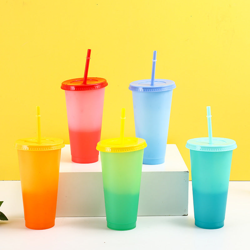 700ml Factory direct sales temperature sensitive cold color changing cup large capacity pp plastic straw cup fashionable water cup wholesale can add logo