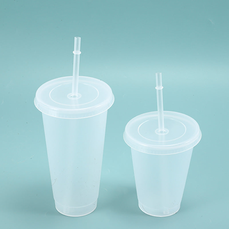 Transparent pp lightweight small plastic straw cup 500ml to 700ml portable plastic water cup juice 2