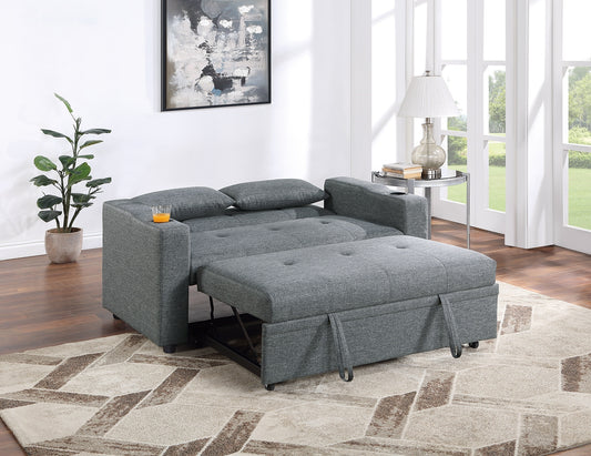 Contemporary Black Gray Sleeper Sofa Pillows Plush Tufted Seat 1pc Convertible Sofa w Cup Holder Polyfiber Couch Living Room Furniture