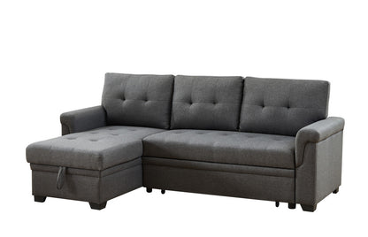 Sierra 84" Dark Gray Linen Reversible Sleeper Sectional Sofa with Storage Chaise