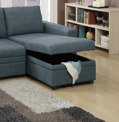 Living Room Furniture Convertible Sectional Blue Grey Color Polyfiber Reversible Chaise Storage Sofa Pull Out bed Couch